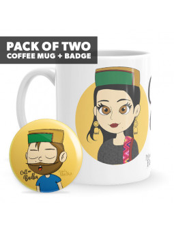 Call Me Badka Badge + Cute Pahadan Mug (Combo)