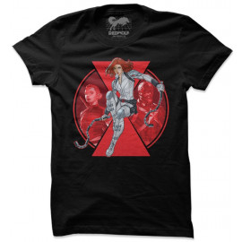 Black Widow In Action - Marvel Official T-shirt