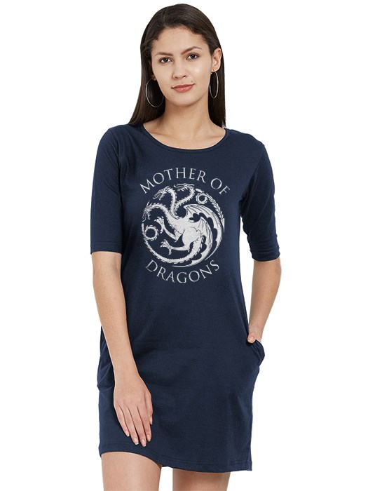 Mother Of Dragons: Navy Blue - Game Of Thrones Official T-shirt Dress