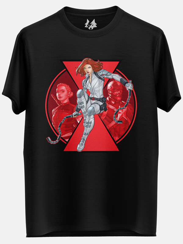 Black Widow In Action - Marvel Official T-shirt