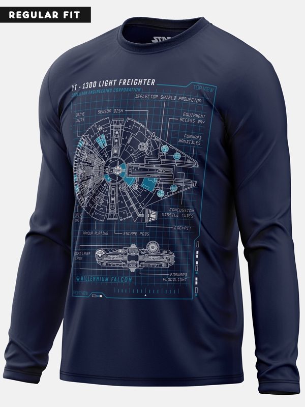 Millennium Falcon Blueprint - Star Wars Official Full Sleeve T-shirt