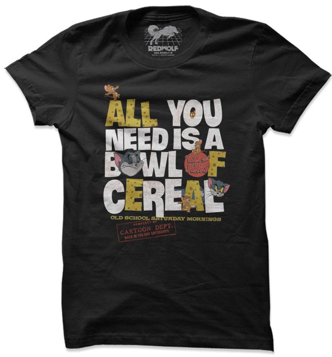 

Redwolf - Bowl Of Cereal - Tom & Jerry Official T-shirt, Black