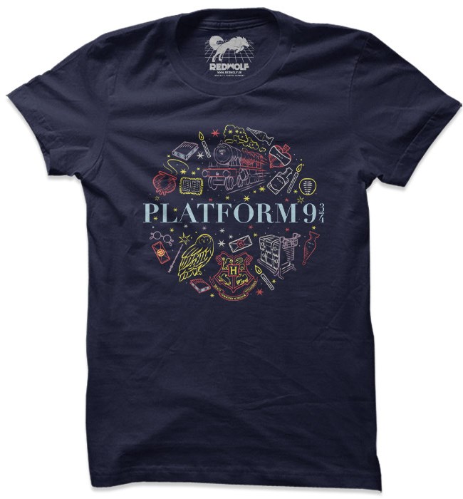 

Redwolf - Platform 9 3/4 Doodle - Harry Potter Official T-shirt, Navy blue