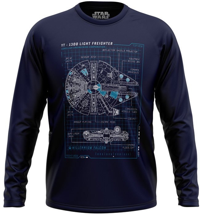 

Redwolf - Millennium Falcon Blueprint - Star Wars Official Full Sleeve T-shirt, Navy blue